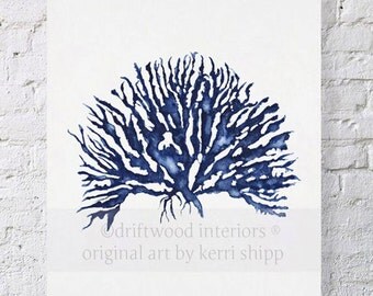 Sea Coral IV in Denim Print 8x10 - Sea Life Art Print - Coral Art Print - Blue Coral Print - Seaweed Giclee Print - Marine Life Print