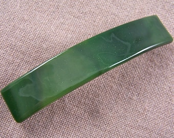 Tiffany Glass Barrette -3.5" 9cm - Green Emerald and Spring Green Sparkles Swirl Wispy Cloudy Streaks