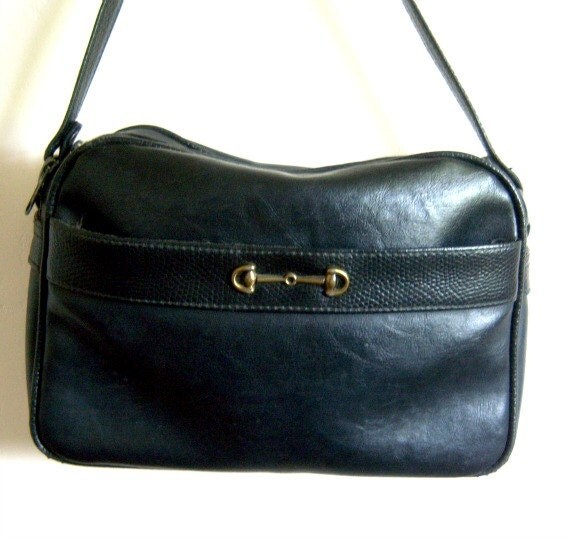 Items similar to Vintage Black Leather Shoulder Bag on Etsy