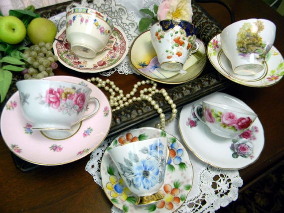 or and Lot Favor Wedding cups Tea Cups MISMATCHED and wedding Vintage  Party  saucers  vintage  Saucers for