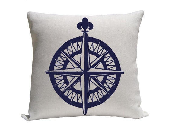 Nautical Compass Pillow Cover Blue and White Pillow sizes