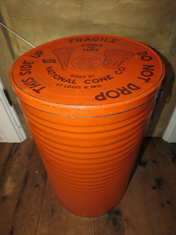 Vintage Metal Advertising Ice Cream Cone Tin Can by thevrose