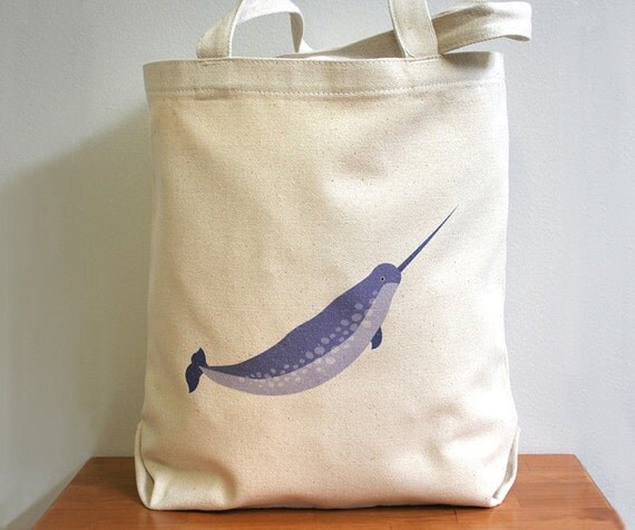 Canvas tote bag, narwhal. New size.