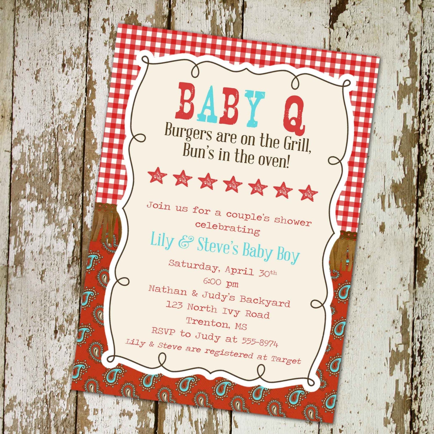 BABY Q invitation baby boy shower gender reveal western