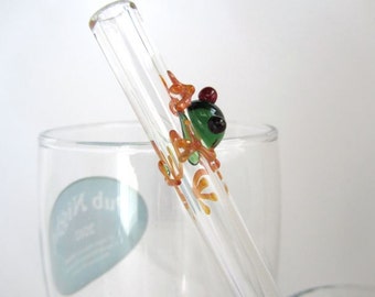 Tiny Tree Frog Glass Straw- Straight 9.5mm- 9 inches long
