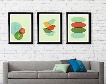 Mid Century Modern Bike, Bird, and Circle Wall Art Series // Free Shipping//Cyber Monday