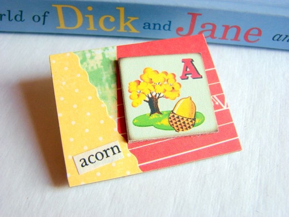 Childs Girls Brooch  Alphabet ABC  A Is For Acorn  by mimiandlucy
