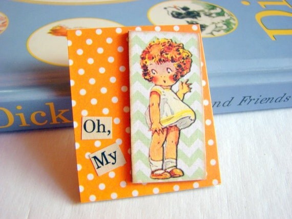 Collage Brooch  Oh My  Surprised Girl In A White by mimiandlucy