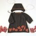 Knitted dress, cap set in dark brown with felt leaves. 100% wool. READY TO SHIP size newborn.
