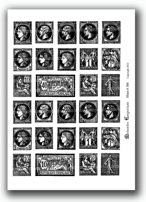 Black and White Postage Stamp France French Shabby Chic