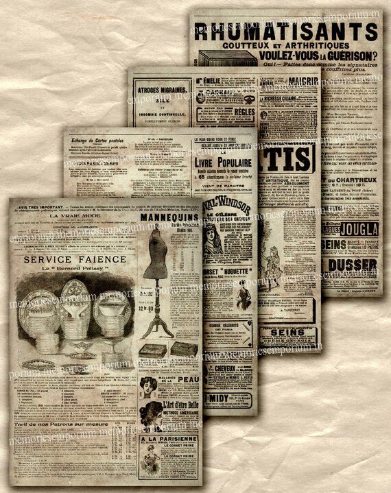 Old French Newspaper Ads Advertisements Paris by memoriesemporium