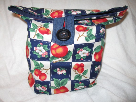 Recyclable Lunchbag or Lunchsack Peach Print All Cotton Reversable Reusable lunchbag or Go Green lunch sack