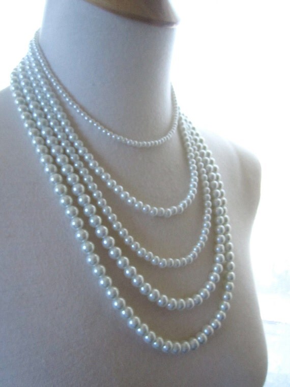 White pearls Necklace Multi strand Wedding jewelry choker