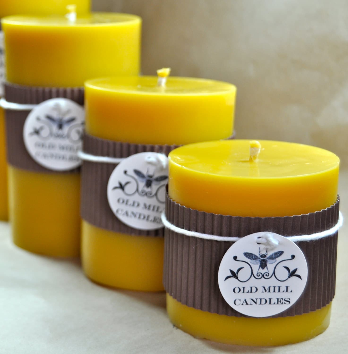 Beeswax Candle Pillar Petite Set 3 Candles by OldMillCandles