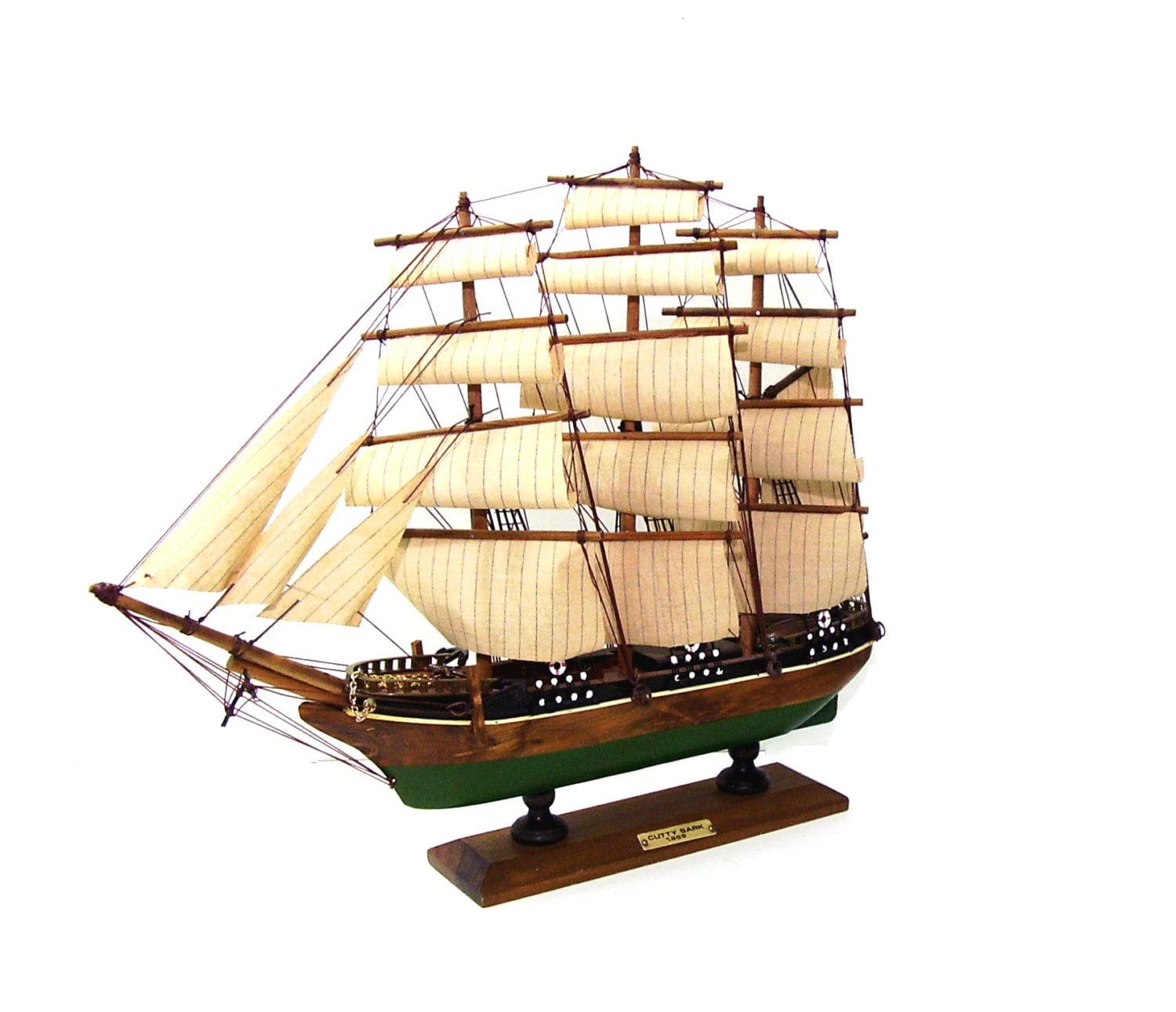 Vintage Model Ship Nautical Wood Boat Full Sail Clipper Ship