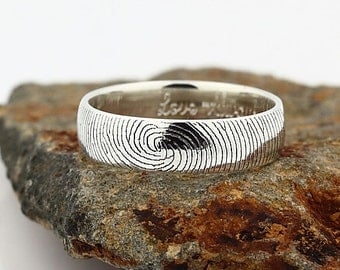 Your Custom Fingerprint Ring - Sterling Silver Engraving Wedding Band - 6mm, finger print