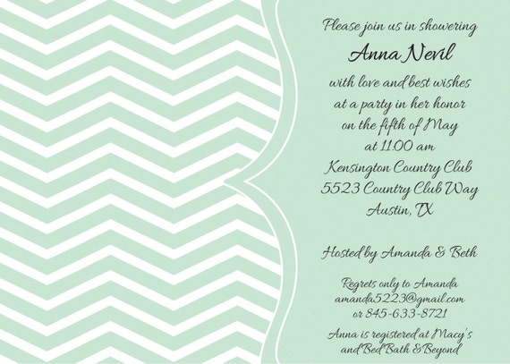 Mint Green Chevron Invitation - Bridal Shower, Baby Shower, Birthday Invitation Il_570xn