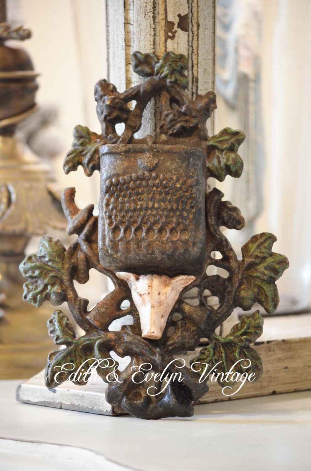 Antique Cast Iron Match Holder with Pig Head Dated 1884