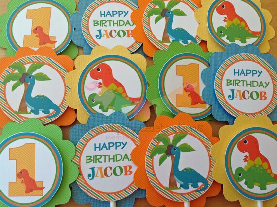 Set of 12 Personalized Dinosaur Cupcake Toppers Dinosaur