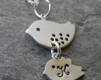 Personalized Mother and Baby Bird Necklace in Sterling Silver