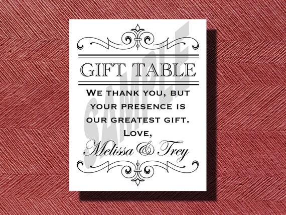 Printable Wedding Reception Gift Table Sign