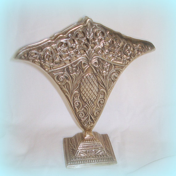Vintage Fan Shaped Vase. Victorian Style. Heavily Embossed