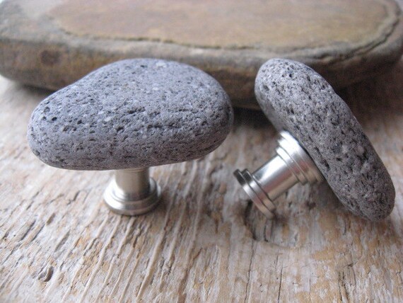 GREY Beach BRICK Cabinet Knobs INDUSTRIAL Stone Cabinet Knobs Coastal Decor