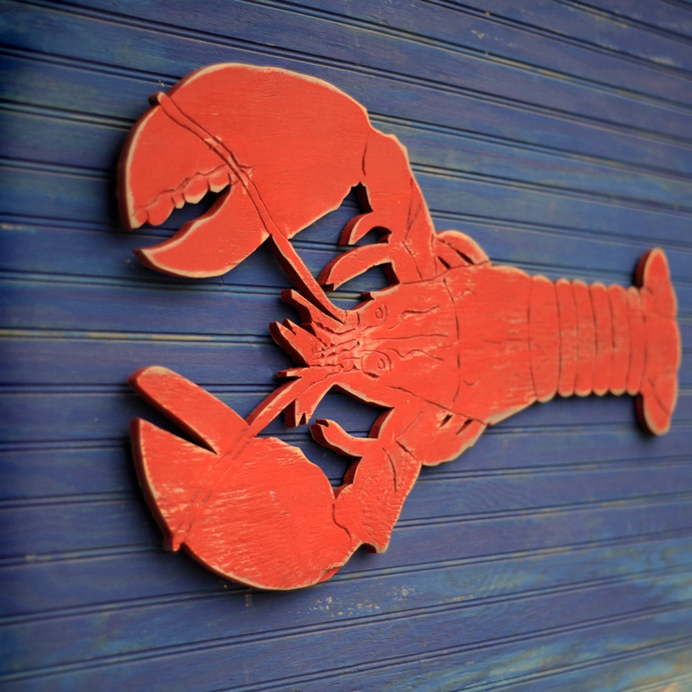 Big Lobster Sign Coastal Wall Decor Wooden Lobster Wall Art