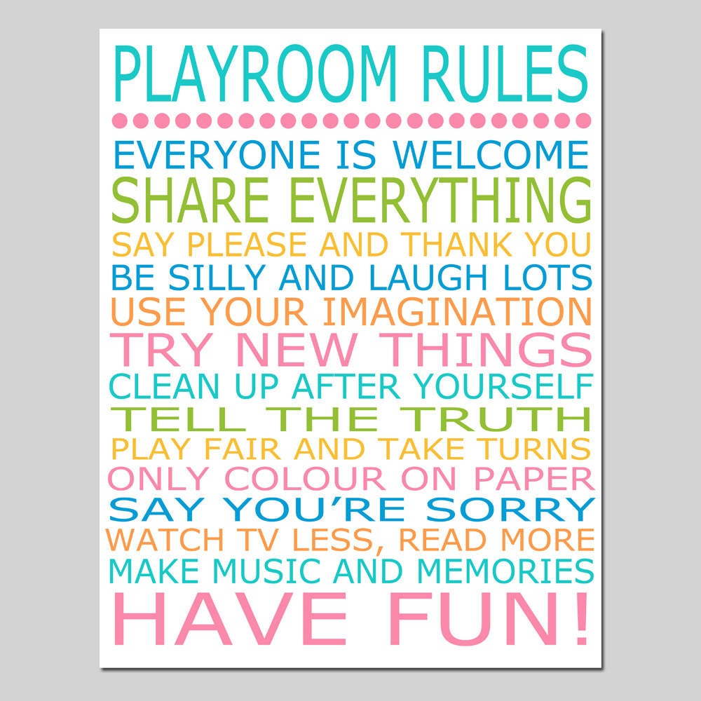 Items similar to Playroom Rules - 11x14 Large Print - Nursery Childrens ...