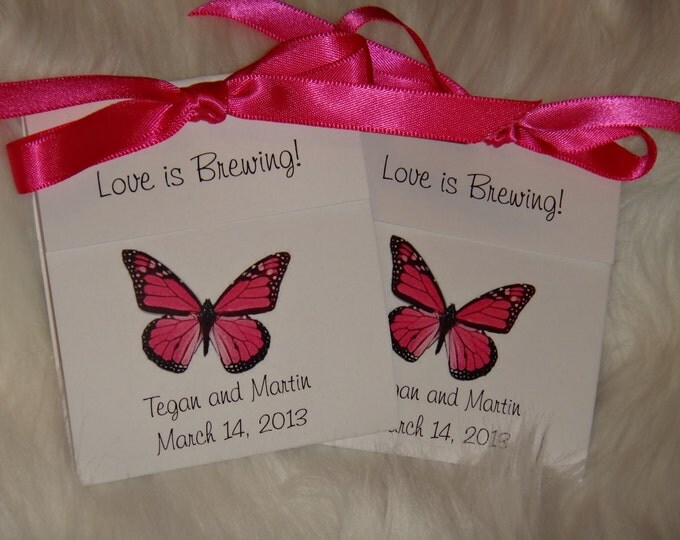 Hot Pink Butterfly Tea Bag Favors for Wedding Bridal Shower Butterflies Birthday Party Favors