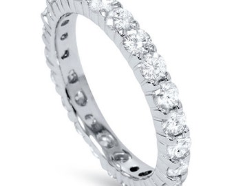 Diamond Eternity Ring, 1.00CT Diamond Eternity Band, Womens Stackable Anniversary Ring 14 KT White Gold Size 4-9