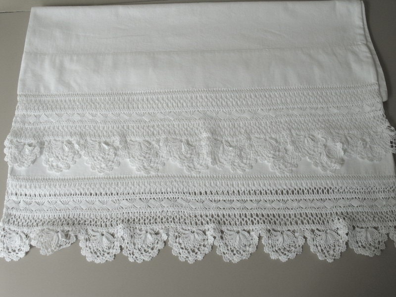 Pair Victorian Pillow Cases with Wide Crochet by ShurleyShirley