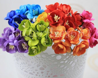 50 Handmade Mulberry Paper Flowers Mixed Rainbow Color Tone Sakura Code S427