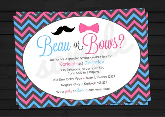 Beau OR Bows Gender Reveal Party Invitation Digital File YOU-PRINT Il_570xn