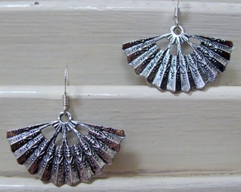 Antique Silver Oriental Fan Earrings