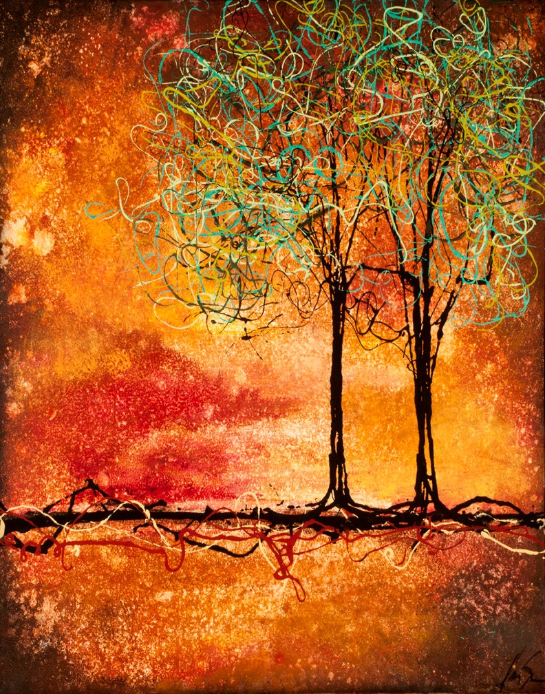 Pair of Abstract Trees Modern Nature Wall Art Couple Trees
