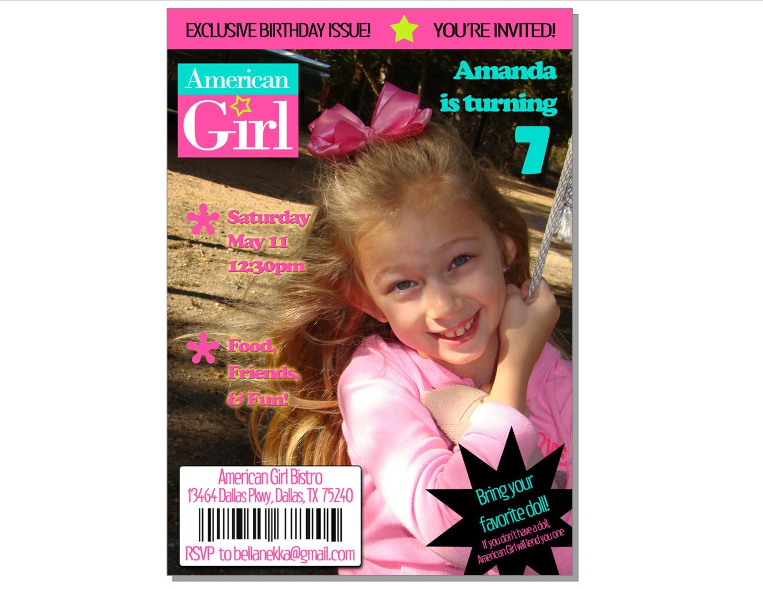 Printable American Girl Magazine Cover Invitation custom