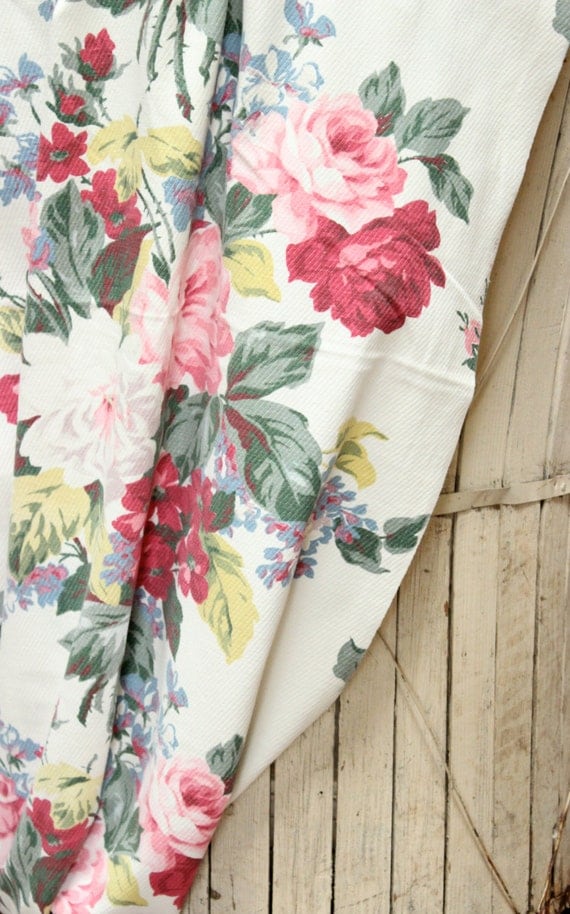 Tissu Ancien Rideau Vintage - Motif Bouquet De Roses, Environ 127x191 Cm, à Faire Nettoyer (taches Du Temps)