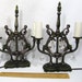 Table Lamp Antique Girandole Crystals Cast Metal Black Pewter Finish Pair 1920s Deco Candelabra