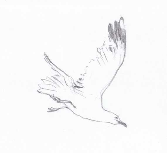 Items similar to Flying bird drawing - original simple pencil art on Etsy