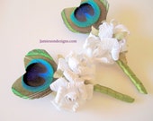 Heart Shaped Peacock  feather Boutonniere/Corsage for Groomsmen -Customizable