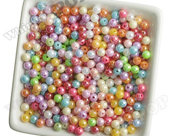 6mm - 100 PACK of AB Mixed Colors Acrylic Round Beads, Mini Gumball Beads, 6mm Beads, 1mm Hole