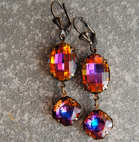 Rainbow Dangle Earrings Jewel Swarovski Crystal Earrings RARE