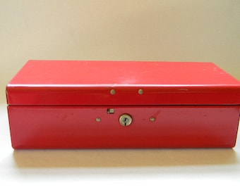 STORAGE BOX, Vintage Red Metal Box