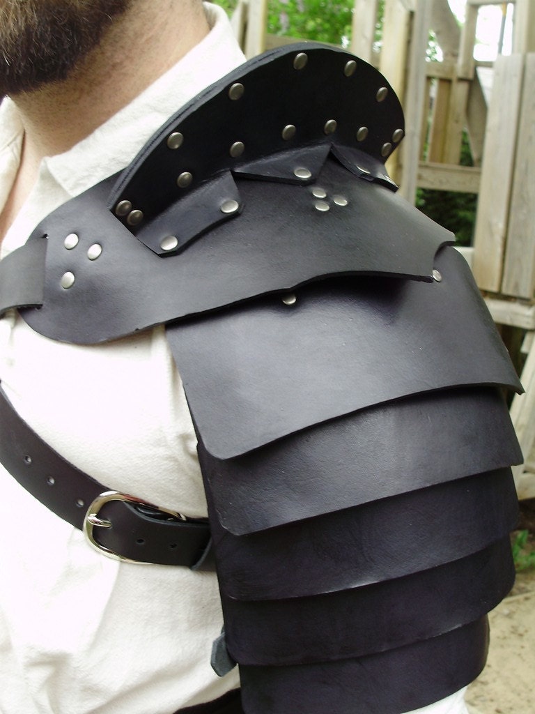 Gladiator hardened leather double shoulder armor black