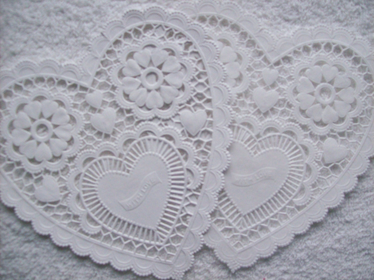 Valentine Heart Shape Paper Lace Doily 12 count. White