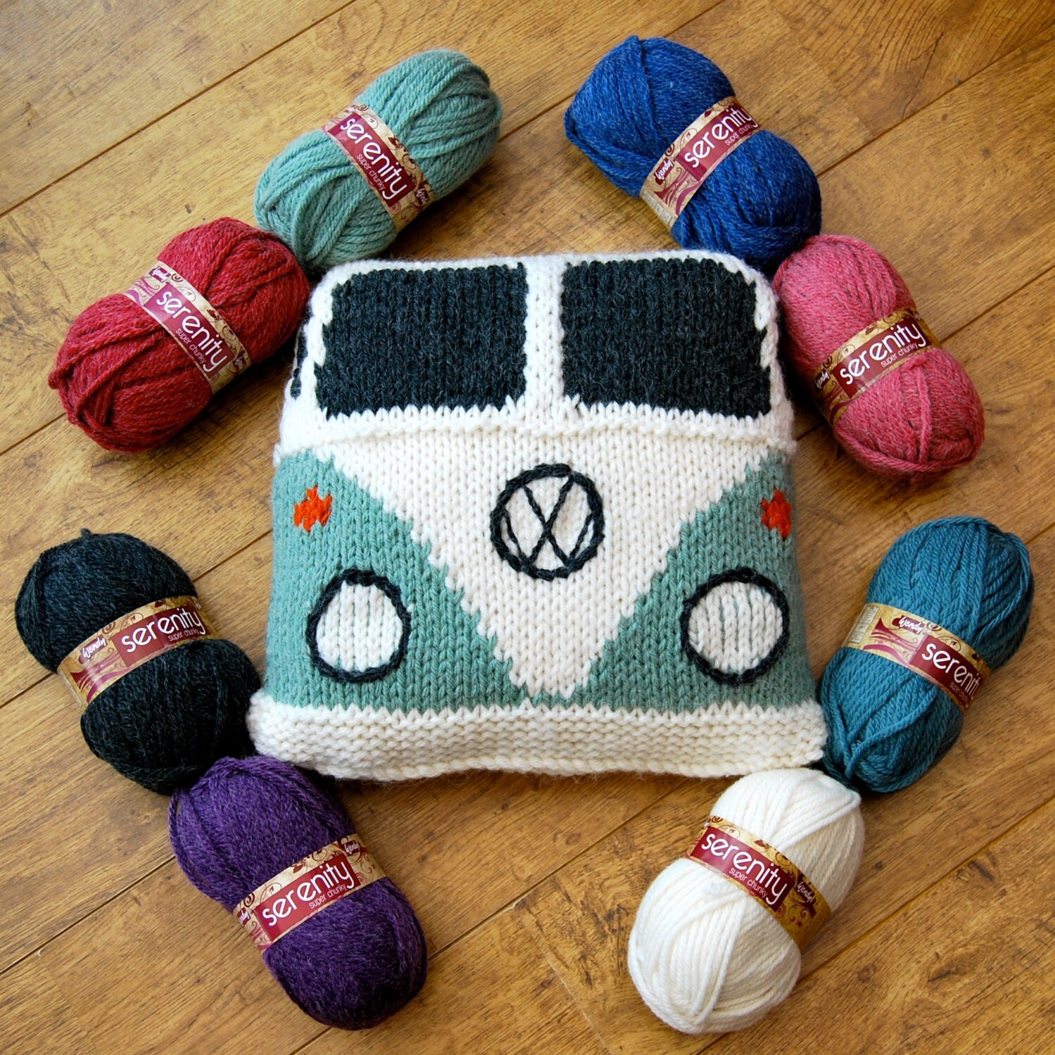 Pattern Knit a Splitty Campervan Kombi Cushion Cover