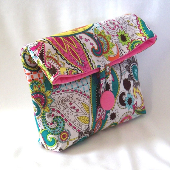Paisley Clutch Purse Makeup Bag Fabric Bag by ColleensDesignsBags
