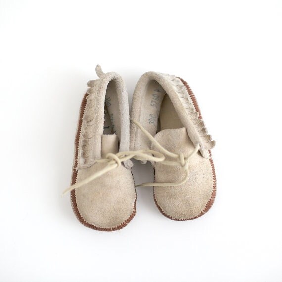 Vintage Taupe Suede Leather Mocassins baby size 4