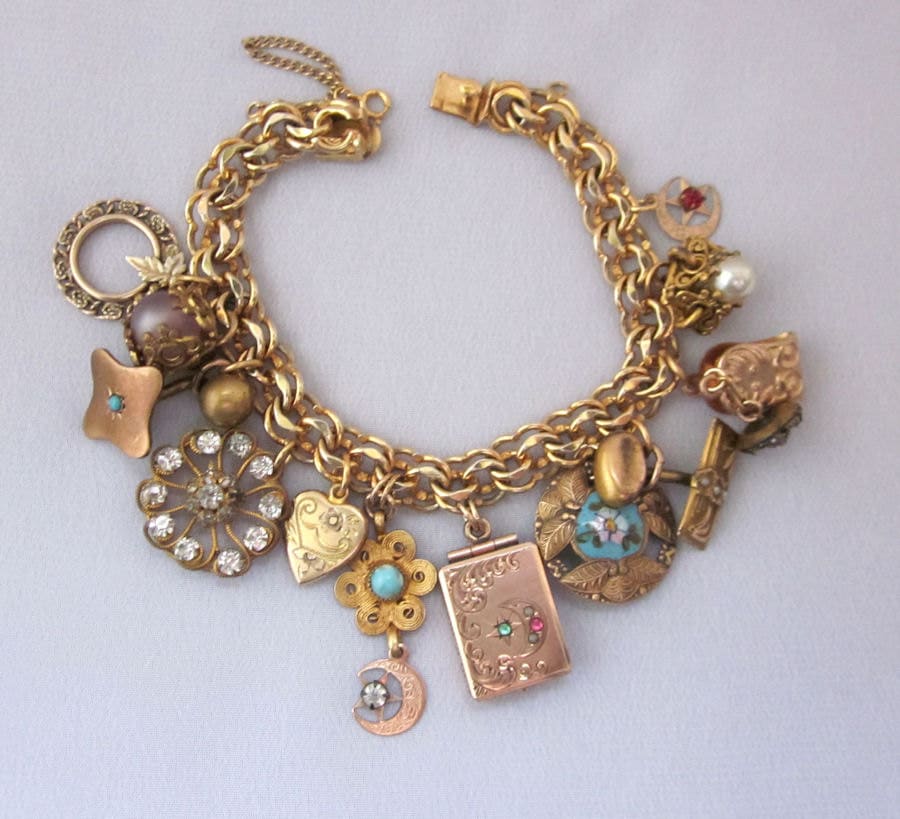 Antique Charm Bracelet Repurposed Victorian Watch Fob Locket